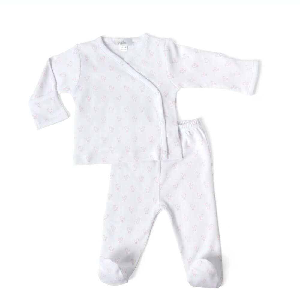 Classic Baby Girls Pima Cotton Kimono Top Footie Pants Outfit Set Pink Bird NWT